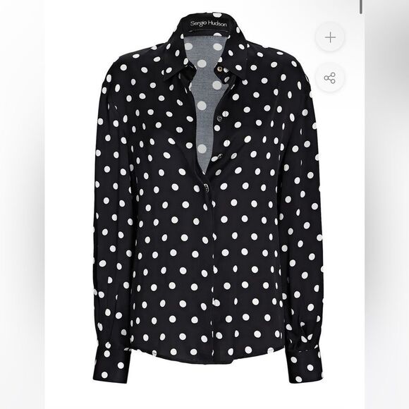 SERGIO HUDSON | NEW Silk Button Down Black/White Polka Dot Blouse Women’s Size M - Picture 14 of 14